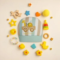 Adhigams New Born Jungle on Wheels Stylish Cotton Caps/Topi/Hats | Cotton Baby Cap for Baby boy and Girl (Pack of 2) (0 to 6, 6 to 12 Months) - 0-6 Months