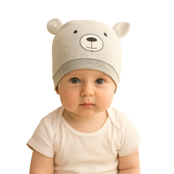 Adhigams New Born Teddy Smile Stylish Cotton Caps/Topi/Hats | Cotton Baby Cap for Baby boy and Girl (Pack of 2) (0 to 6, 6 to 12 Months)