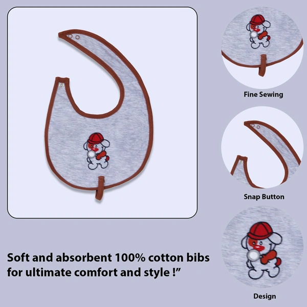 Adhigams Bubbly Bear Cotton Baby Neck Cloth Feeding Drool Bibs with Adjustable Snap Button Closure, Super Absorbent & Reusable, Soft, Comfortable & Lightweight Bandana, Bibs - 0-12 M