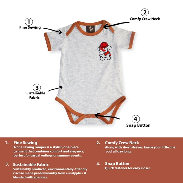 Adhigams Bubbly Bear New Born Baby Unisex Rompers/Jumpsuit/Sleepsuit/Night Suits for Baby Boys & Girls, Infants, 100% Pure Cotton Suit (0-3/3-6/6-9/9-12/12-18 Months) (Pack of 1) (Grey)