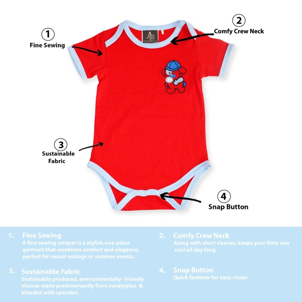 Adhigams Bubbly Bear New Born Baby Unisex Rompers/Jumpsuit/Sleepsuit/Night Suits for Baby Boys & Girls, Infants, 100% Pure Cotton Suit (0-3/3-6/6-9/9-12/12-18 Months) (Pack of 1) (Red)