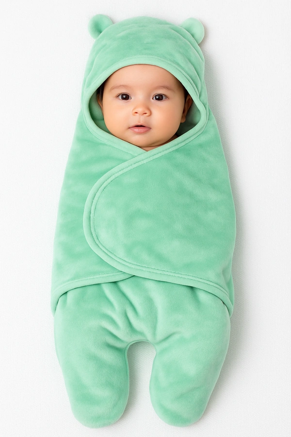 Adhigams New Born Baby Stylish BathRobe/Bath Towel/Baby Wrapper | Unisex Bath Wrap for Baby boy and Girl (6-12 Months) (Green) - 6-12 Months