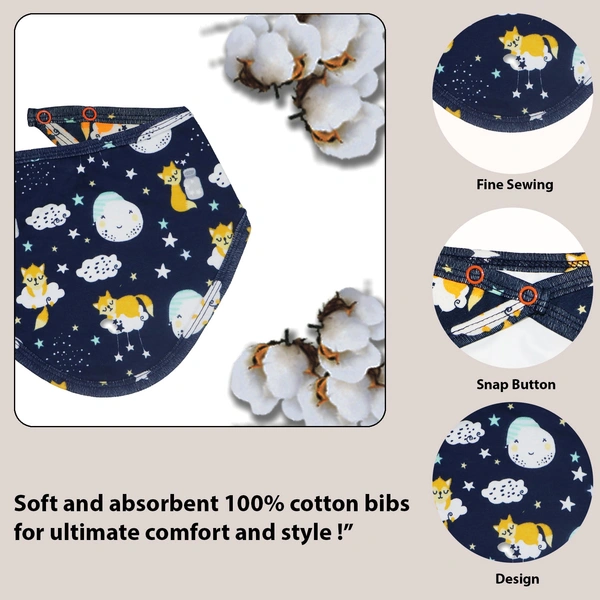 Adhigams Cosmic Night Cotton Baby Neck Cloth Feeding Drool Bibs with Adjustable Snap Button Closure, Super Absorbent & Reusable, Soft, Comfortable & Lightweight Bandana, Bibs - 0-12 M