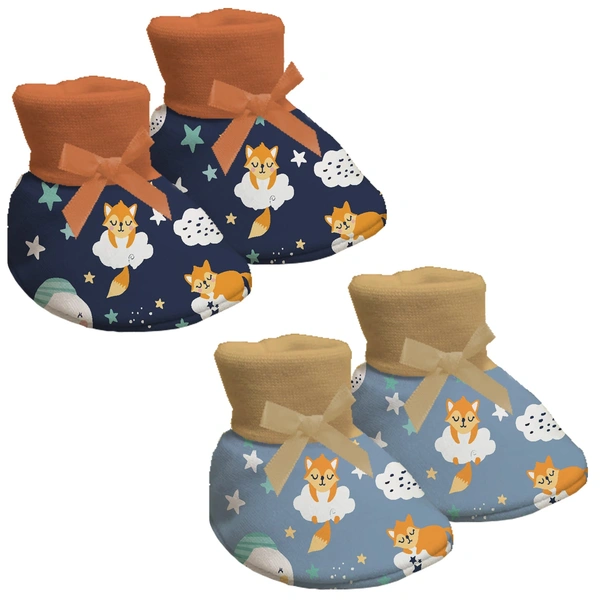 Adhigams Cosmic Night New Born Baby Stylish Cotton Booties for Baby boy and Girl | For 0 to 12 Months (Pack of 2) - 0-6 M