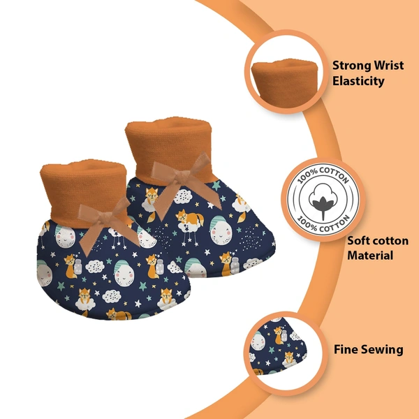 Adhigams Cosmic Night New Born Baby Stylish Cotton Booties for Baby boy and Girl | For 0 to 12 Months (Pack of 2) - 0-6 M