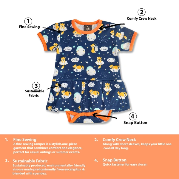 Adhigams Cosmic Night New Born Baby Unisex Rompers/Jumpsuit/Sleepsuit/Night Suits for Baby Boys & Girls, Infants, 100% Pure Cotton Suit (0-3/3-6/6-9/9-12/12-18 Months) (Pack of 1) (Dark Blue)