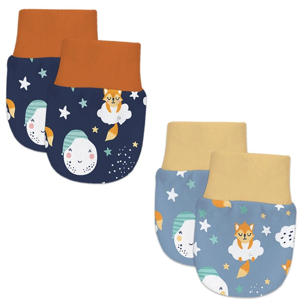 Adhigams Cosmic Night Newborn Cotton Hand Gloves/Muthi/Hosiery Mittens Set with Gentle Elastic Thread Wristbands | Unisex Mittensfor 0-12 Months (Pack of 2 Pairs) - 6-12 M
