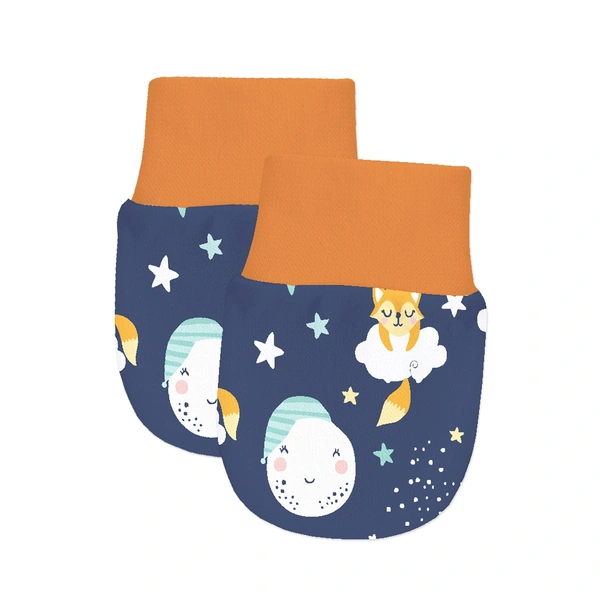 Adhigams Cosmic Night Newborn Cotton Hand Gloves/Muthi/Hosiery Mittens Set with Gentle Elastic Thread Wristbands | Unisex Mittensfor 0-12 Months (Pack of 2 Pairs) - 6-12 M