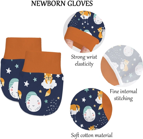 Adhigams Cosmic Night Newborn Cotton Hand Gloves/Muthi/Hosiery Mittens Set with Gentle Elastic Thread Wristbands | Unisex Mittensfor 0-12 Months (Pack of 2 Pairs) - 6-12 M