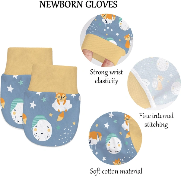 Adhigams Cosmic Night Newborn Cotton Hand Gloves/Muthi/Hosiery Mittens Set with Gentle Elastic Thread Wristbands | Unisex Mittensfor 0-12 Months (Pack of 2 Pairs) - 6-12 M