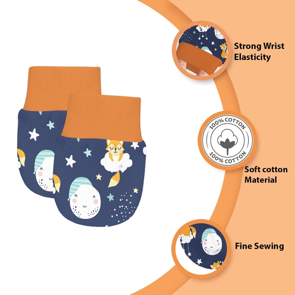 Adhigams Cosmic Night Newborn Cotton Hand Gloves/Muthi/Hosiery Mittens Set with Gentle Elastic Thread Wristbands | Unisex Mittensfor 0-12 Months (Pack of 2 Pairs) - 6-12 M