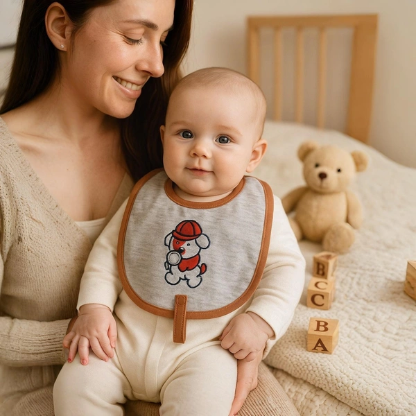 Adhigams Bubbly Bear Cotton Baby Neck Cloth Feeding Drool Bibs with Adjustable Snap Button Closure, Super Absorbent & Reusable, Soft, Comfortable & Lightweight Bandana, Bibs - 0-12 M