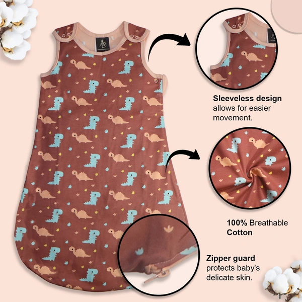 Adhigams Dino Doodle Baby Swaddles for Newborns | Carry Nest & Wearable Blanket | Cotton Baby Bedding for New Born & Infant | Unisex Baby Sleeping Bag | For 0 to 12 Months (Pack of 1) (BROWN) - 0-12 MONTH