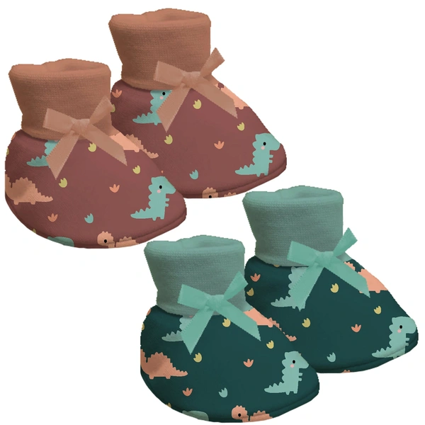 Adhigams Dino Doodle New Born Baby Stylish Cotton Booties for Baby boy and Girl | For 0 to 12 Months (Pack of 2)