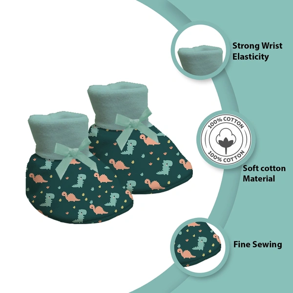 Adhigams Dino Doodle New Born Baby Stylish Cotton Booties for Baby boy and Girl | For 0 to 12 Months (Pack of 2)