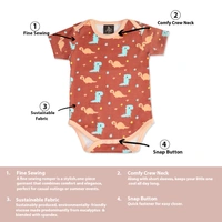 Adhigams Dino Doodle New Born Baby Unisex Rompers/Jumpsuit/Sleepsuit/Night Suits for Baby Boys & Girls, Infants, 100% Pure Cotton Suit (0-3/3-6/6-9/9-12/12-18 Months) (Pack of 1) (Brown)