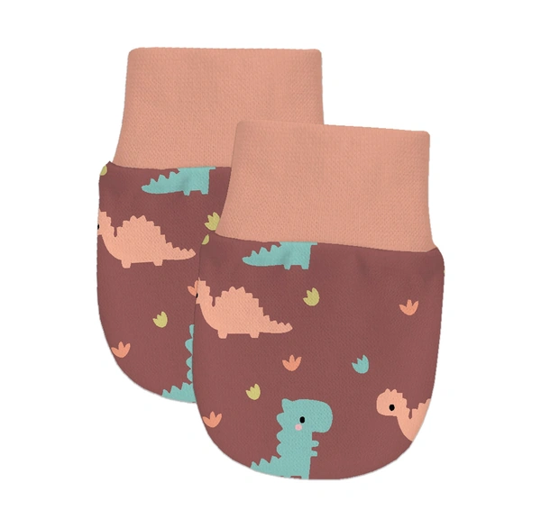 Adhigams Dino Doodle Newborn Cotton Hand Gloves/Muthi/Hosiery Mittens Set with Gentle Elastic Thread Wristbands | Unisex Mittens for 0-12 Months (Pack of 2 Pairs) - 0-6 M