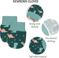 Adhigams Dino Doodle Newborn Cotton Hand Gloves/Muthi/Hosiery Mittens Set with Gentle Elastic Thread Wristbands | Unisex Mittens for 0-12 Months (Pack of 2 Pairs) - 0-6 M