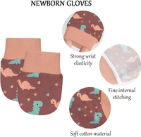 Adhigams Dino Doodle Newborn Cotton Hand Gloves/Muthi/Hosiery Mittens Set with Gentle Elastic Thread Wristbands | Unisex Mittens for 0-12 Months (Pack of 2 Pairs) - 0-6 M