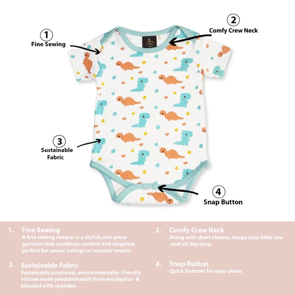 Adhigams Dino Doodle-New Born Baby Unisex Rompers/Jumpsuit/Sleepsuit/Night Suits For Baby Boys & Girls, Infants, 100% Pure Cotton Suit (0-3/3-6/6-9/9-12/12-18 Months) (Pack Of 1) (White)