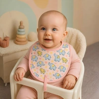 Adhigams Baby Elephant Cotton Baby Neck Cloth Feeding Drool Bibs with Adjustable Snap Button Closure, Super Absorbent & Reusable, Soft, Comfortable & Lightweight Bandana, Bibs (pack of 2)