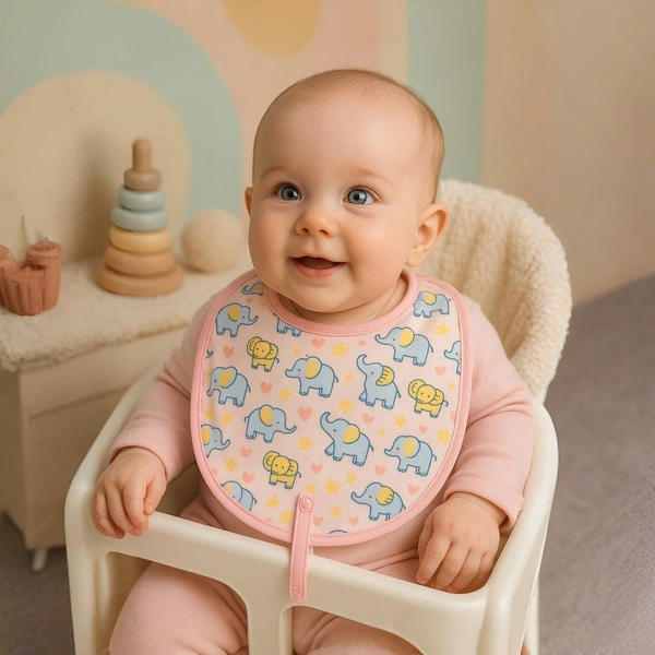 Adhigams Baby Elephant Cotton Baby Neck Cloth Feeding Drool Bibs with Adjustable Snap Button Closure, Super Absorbent & Reusable, Soft, Comfortable & Lightweight Bandana, Bibs (pack of 2)