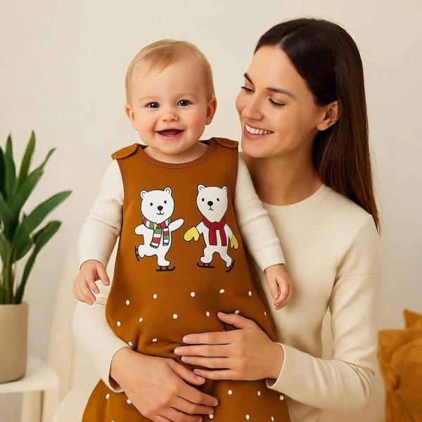 Adhigams Jolly Bear Baby Swaddles for Newborns | Carry Nest & Wearable Blanket | Cotton Baby Bedding for New Born & Infant | Unisex Baby Sleeping Bag | For 0 to 12 Months (Pack of 1) (BROWN) - striped