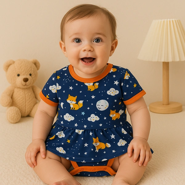 Adhigams Cosmic Night New Born Baby Unisex Rompers/Jumpsuit/Sleepsuit/Night Suits for Baby Boys & Girls, Infants, 100% Pure Cotton Suit (0-3/3-6/6-9/9-12/12-18 Months) (Pack of 1) (Dark Blue)