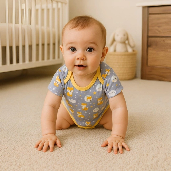 Adhigams Cosmic Night New Born Baby Unisex Rompers/Jumpsuit/Sleepsuit/Night Suits for Baby Boys & Girls, Infants, 100% Pure Cotton Suit (0-3/3-6/6-9/9-12/12-18 Months) (Pack of 1) (Blue)