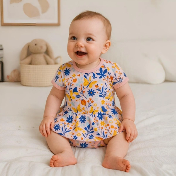 Adhigams Sky Dancer New Born Baby Unisex Rompers/Jumpsuit/Sleepsuit/Night Suits for Baby Boys & Girls, Infants, 100% Pure Cotton Suit (0-3/3-6/6-9/9-12/12-18 Months) (Pack of 1) (Pink)