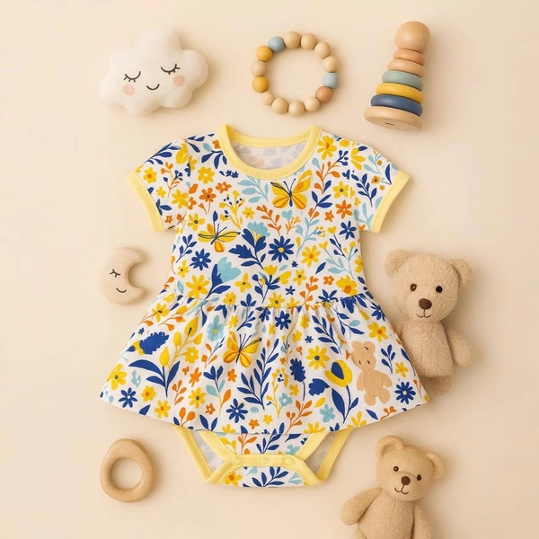 adhigams Sky Dancer New Born Baby Unisex Rompers/Jumpsuit/Sleepsuit/Night Suits for Baby Boys & Girls, Infants, 100% Pure Cotton Suit (0-3/3-6/6-9/9-12/12-18 Months) (Pack of 1) (Yellow)