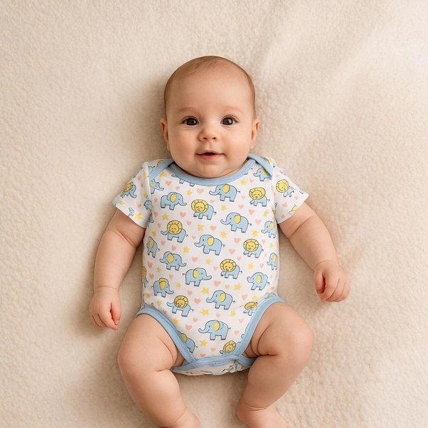 Adhigams Baby Elephant New Born Baby Unisex Rompers/Jumpsuit/Sleepsuit/Night Suits for Baby Boys & Girls, Infants, 100% Pure Cotton Suit (0-3/3-6/6-9/9-12/12-18 Months) (Pack of 1) (White) - 9-12 M