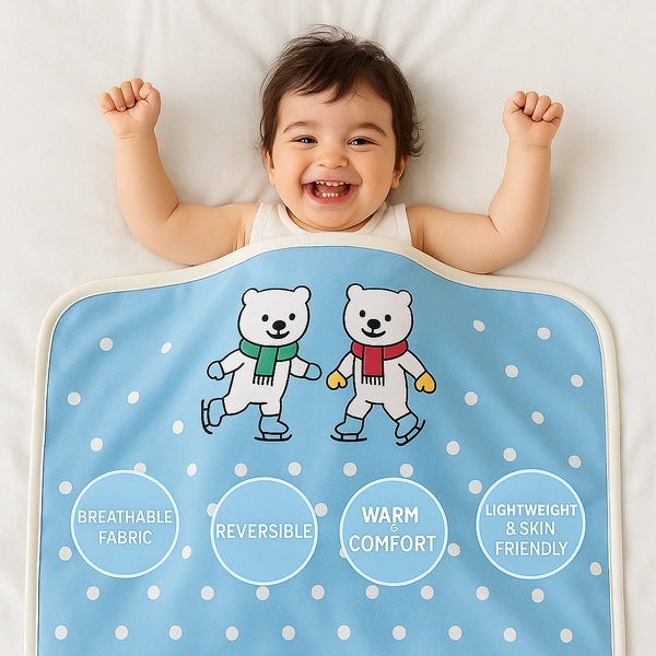 adhigams New Born Baby Jolly Bear Stylish Cotton Blanket for Baby boy and Girl | for 0 to 12 Months (Pack of 1) (Blue) - 0-12 M