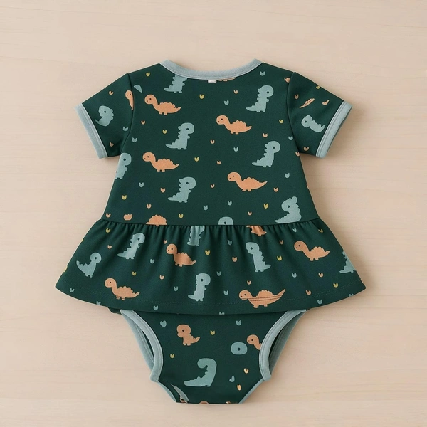 adhigams New Born Baby Dino Doodle Stylish Cotton Romper for Baby Girl | for 3 to 6 Months (Pack of 1) (Green)