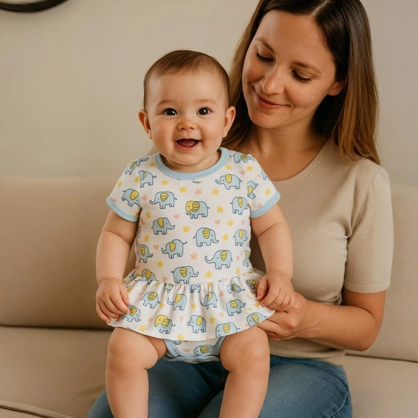 adhigams Baby Elephant New Born Baby Unisex Rompers/Jumpsuit/Sleepsuit/Night Suits for Baby Boys & Girls, Infants, 100% Pure Cotton Suit (0-3/3-6/6-9/9-12/12-18 Months) (Pack of 1) (Blue)