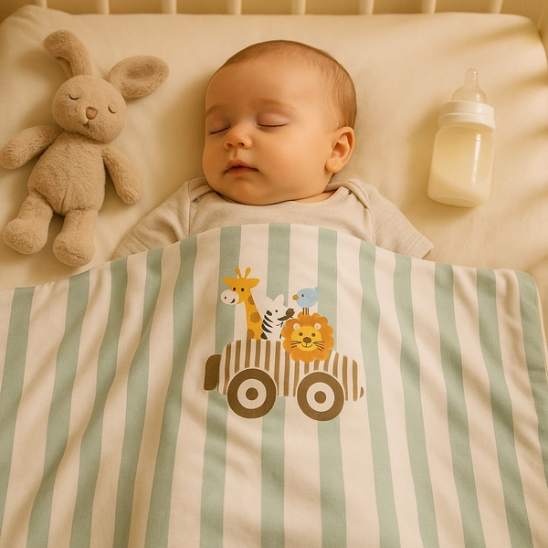 adhigams New Born Baby Jungle on Wheels Stylish Cotton Blanket for Baby boy and Girl | for 0 to 12 Months (Pack of 1) (Stripe Brown) - 0-12 M