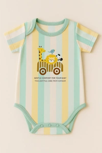 Adhigams Jungle On Wheels New Born Baby Unisex Rompers/Jumpsuit/Sleepsuit/Night Suits for Baby Boys & Girls, Infants, 100% Pure Cotton Suit (0-3/3-6/6-9/9-12/12-18 Months) (Pack of 1) (Strip Yellow)