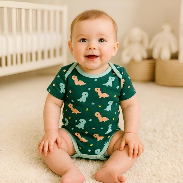 adhigams Dino Doodle-New Born Baby Unisex Rompers/Jumpsuit/Sleepsuit/Night Suits For Baby Boys & Girls, Infants, 100% Pure Cotton Suit (0-3/3-6/6-9/9-12/12-18 Months) (Pack Of 1) (Green)