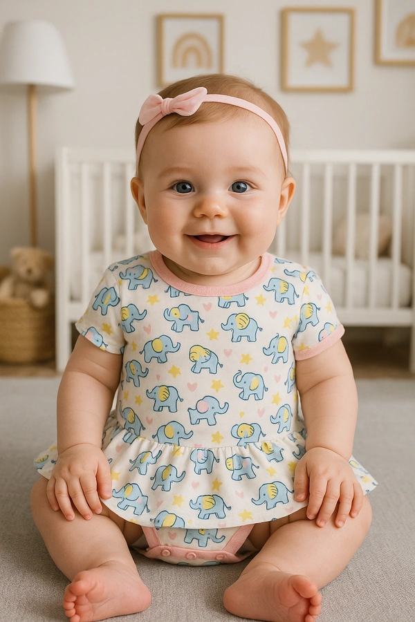 Adhigams Baby Elephant New Born Baby Unisex Rompers/Jumpsuit/Sleepsuit/Night Suits for Baby Boys & Girls, Infants, 100% Pure Cotton Suit (0-3/3-6/6-9/9-12/12-18 Months) (Pack of 1) (Pink) - 12-18 Months