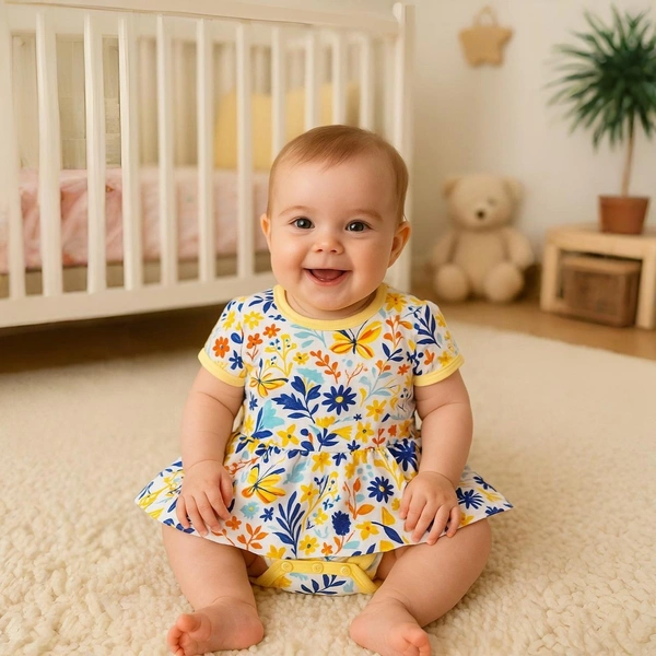 adhigams Sky Dancer New Born Baby Unisex Rompers/Jumpsuit/Sleepsuit/Night Suits for Baby Boys & Girls, Infants, 100% Pure Cotton Suit (0-3/3-6/6-9/9-12/12-18 Months) (Pack of 1) (Yellow)