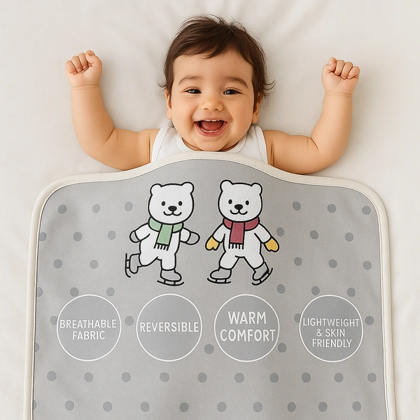 Adhigams New Born Baby Jolly Bear Stylish Cotton Blanket for Baby boy and Girl | for 0 to 12 Months (Pack of 1) (Grey) - 0-12 M