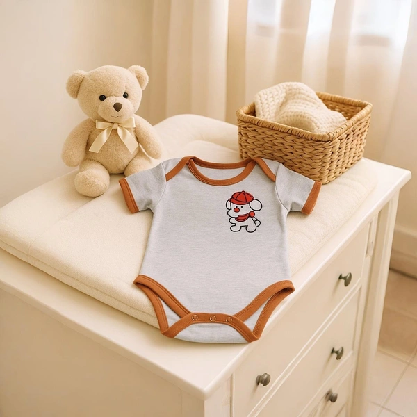 Adhigams Bubbly Bear New Born Baby Unisex Rompers/Jumpsuit/Sleepsuit/Night Suits for Baby Boys & Girls, Infants, 100% Pure Cotton Suit (0-3/3-6/6-9/9-12/12-18 Months) (Pack of 1) (Grey)