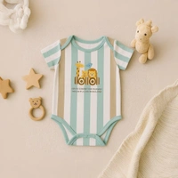Adhigams Jungle On Wheels New Born Baby Unisex Rompers/Jumpsuit/Sleepsuit/Night Suits For Baby Boys & Girls, Infants, 100% Pure Cotton Suit (0-3/3-6/6-9/9-12/12-18 Months) (Pack Of 1) (Stripe Brown)