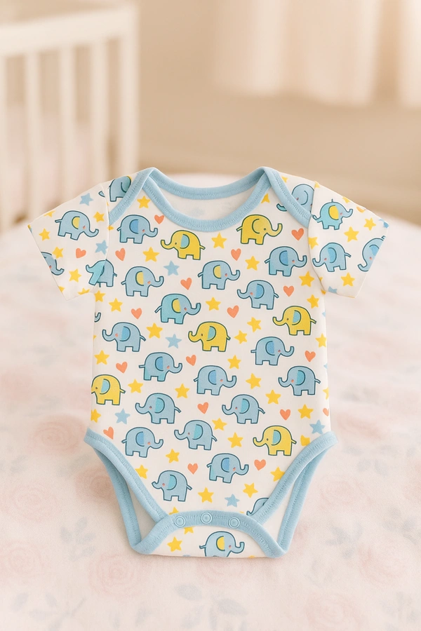 Adhigams Baby Elephant New Born Baby Unisex Rompers/Jumpsuit/Sleepsuit/Night Suits for Baby Boys & Girls, Infants, 100% Pure Cotton Suit (0-3/3-6/6-9/9-12/12-18 Months) (Pack of 1) (White) - 0-3 M