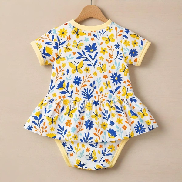 adhigams Sky Dancer New Born Baby Unisex Rompers/Jumpsuit/Sleepsuit/Night Suits for Baby Boys & Girls, Infants, 100% Pure Cotton Suit (0-3/3-6/6-9/9-12/12-18 Months) (Pack of 1) (Yellow)