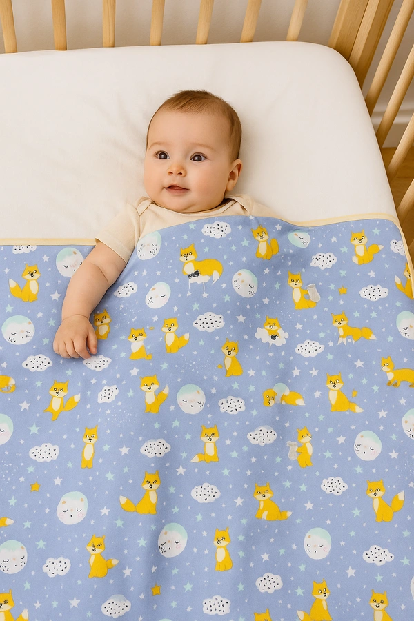 adhigams New Born Baby Cosmic Night Stylish Cotton Blanket for Baby boy and Girl | for 0 to 12 Months (Pack of 1) (Blue) - 0-12 M