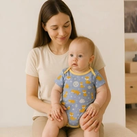 Adhigams Cosmic Night New Born Baby Unisex Rompers/Jumpsuit/Sleepsuit/Night Suits for Baby Boys & Girls, Infants, 100% Pure Cotton Suit (0-3/3-6/6-9/9-12/12-18 Months) (Pack of 1) (Blue)