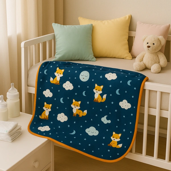 adhigams New Born Baby Cosmic Night Stylish Cotton Blanket for Baby boy and Girl | for 0 to 12 Months (Pack of 1) (Dark Blue) - 0-12 M