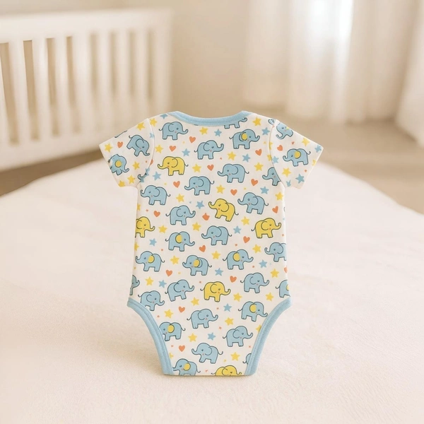 Adhigams Baby Elephant New Born Baby Unisex Rompers/Jumpsuit/Sleepsuit/Night Suits for Baby Boys & Girls, Infants, 100% Pure Cotton Suit (0-3/3-6/6-9/9-12/12-18 Months) (Pack of 1) (White) - 0-3 M