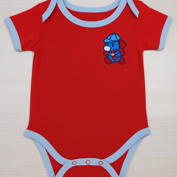 Adhigams Bubbly Bear New Born Baby Unisex Rompers/Jumpsuit/Sleepsuit/Night Suits for Baby Boys & Girls, Infants, 100% Pure Cotton Suit (0-3/3-6/6-9/9-12/12-18 Months) (Pack of 1) (Red)